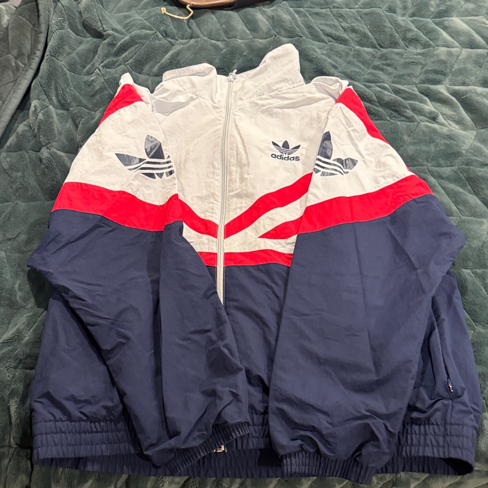 adidas White Red Navy Colorblock Trefoil Track Jacket